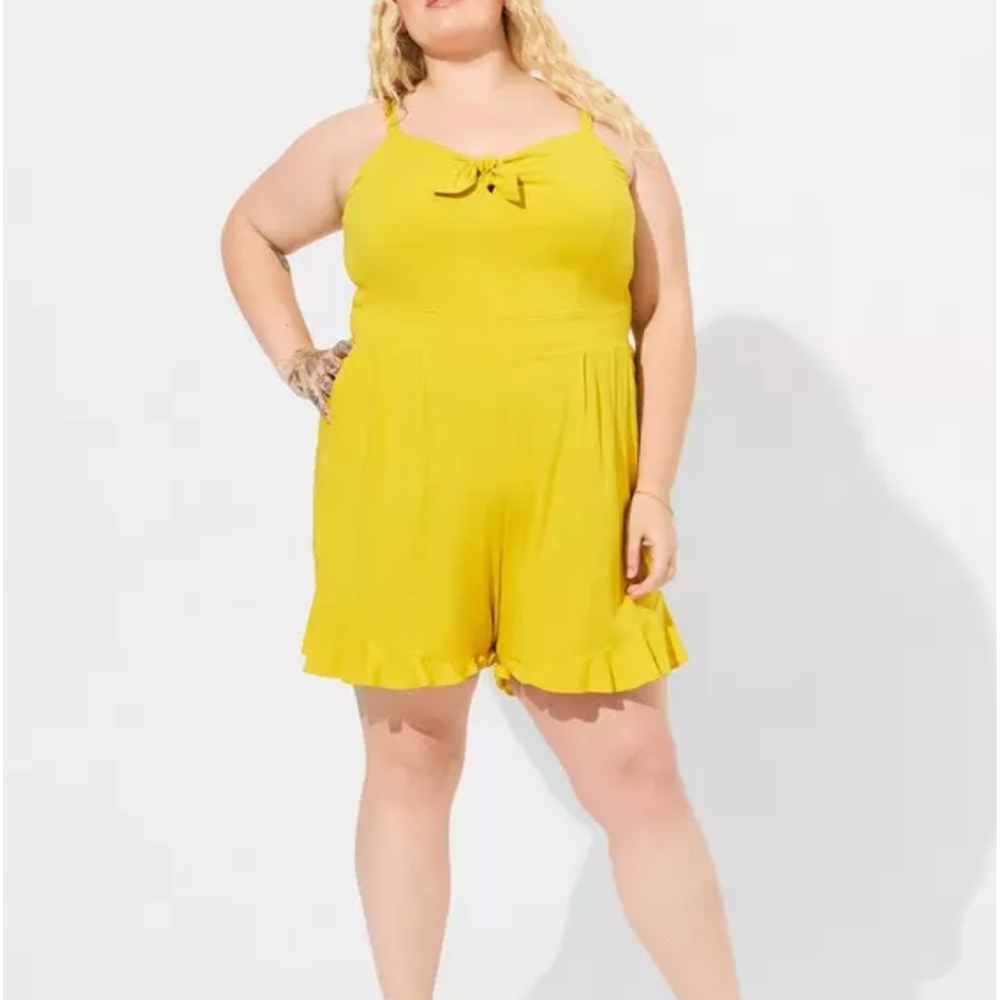 Torrid Challis Mustard Jumpsuit with Front Bow